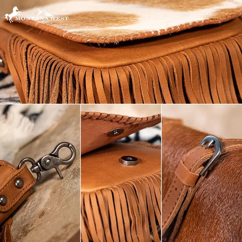 Vista 6 de Montana West Bolso bandolera occidental de cuero genuino con flecos para mujer
