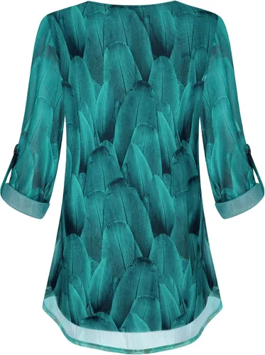 Vista 4 de SeSe Code Blusas de malla de manga 34 enrollada para mujer, plisadas, elásticas, blusas fluidas