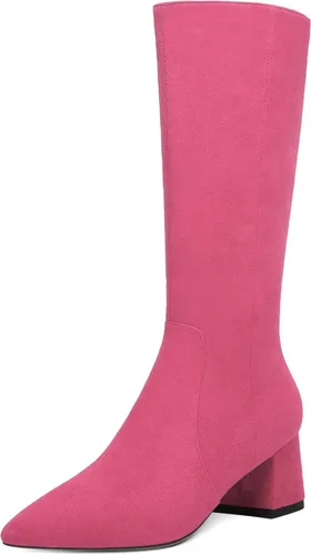 Vista 8 de MOVINSTEPS Botas de tacón bajo grueso con cremallera y puntera puntiaguda para mujer, de 2.0 in Verde militar