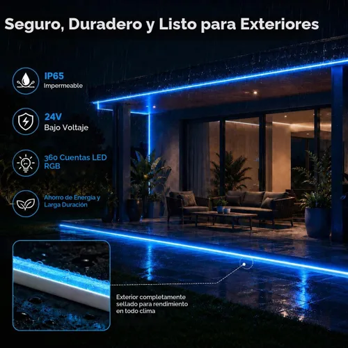 Vista 5 de Cuerda de luz de neón, tira de luz LED de neón RGB, impermeable
