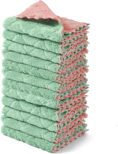 Vista 9 de kimteny Paquete de 12 Paños de Cocina, Paños de Cocina Premium de 10x10 Pulgadas, Toallas de Cocina Súper Absorbentes de Terciopelo Coral Paños