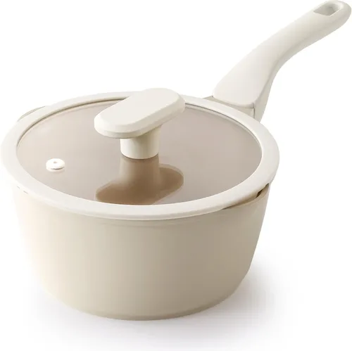Vista 29 de PRICUSIS Cacerola antiadherente de cerámica con tapa, olla no tóxica de 1.3 cuartos de galón con boquillas de vertido, totalmente revestida, 100%