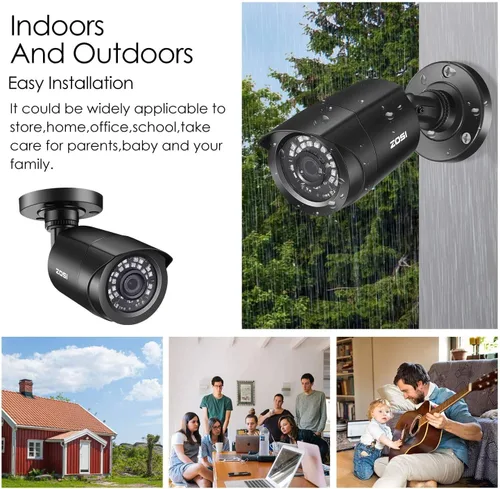 Vista 5 de ZOSI Paquete de 4 1080P 2.0MP para interiores y exteriores de 0.142 in, 24 unidades, lente infrarroja infrarroja, CCTV, cámara de seguridad de corte