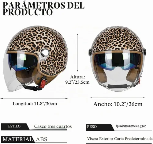 Vista 5 de Casco de motocicleta de cuero PU brillante vintage 3/4, con certificación DOT, con visor doble, casco de cara abierta, casco de media cara