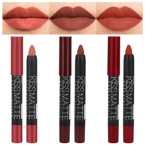 Vista 35 de evpct 3 piezas de lápiz crayón delineador de labios mate metálico rosa natural ligera y lápiz labial Set de larga duración impermeable que coincide