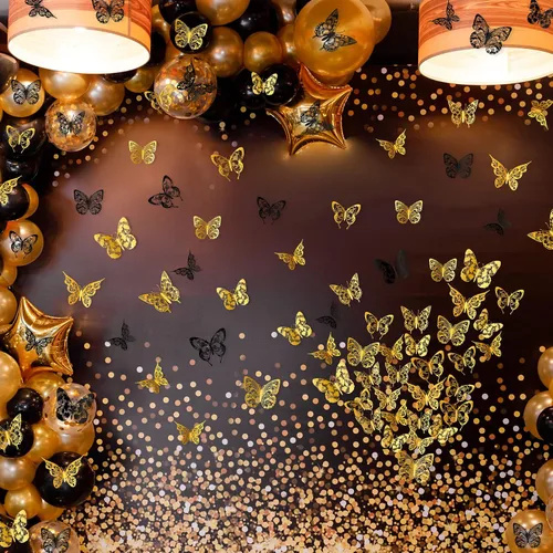 Vista 5 de Amaonm - Decoración de pared de mariposa 3D, 60 unidades, 5 estilos, 3 tamaños, mariposas, removibles, para bricolaje, huecas, de PVC, para niños