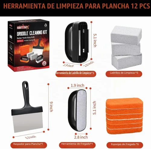 Vista 6 de Kit de limpieza de plancha para accesorios de plancha Blackstone - Kit de limpieza de plancha de 12 piezas - Juego de limpiador de parrilla