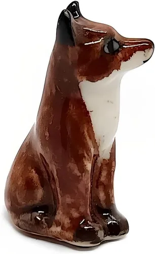 Vista 7 de WitnyStore Figura de cerámica de zorro sentado marrón de ¾ pulgadas para decoración de terrario, estatua coleccionable para coleccionistas adultos