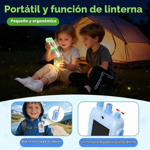 Vista 6 de Walkie Talkies de video recargables para niños: 1.5 veces más duración de Verde+azul