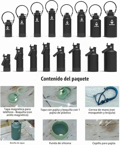 Vista 2 de Botella de agua aislada de 12 onzas con 2 tapas (tapa de popote y boquilla 2 en 1, tapa magnética), botella de agua para niños con correa, botella