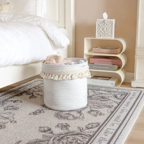 Vista 5 de Mkono Cestas de almacenamiento de macramé, caja de decoración bohemia para guardería, cesta de bebé, juego de 3