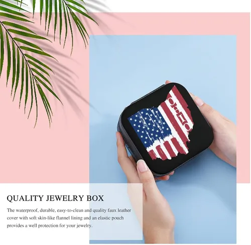 Vista 5 de Joyero pequeño con bandera de Ohio de Ohio, organizador portátil para anillos, aretes, collares, regalos para niñas y mujeres
