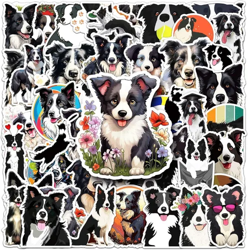 Vista 5 de 50 calcomanías para perros Border Collie, lindas calcomanías de vinilo impermeables para decoración de laptop, botella de agua, teléfono, ventana