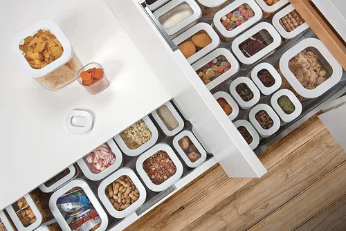 Vista 5 de Mepal Set of 4 Storage Jars with Lids, Food Containers, Rectangular, Kitchen Organiser Made of Plastic, Storage Containers, Airtight, 4 x 2000 ml