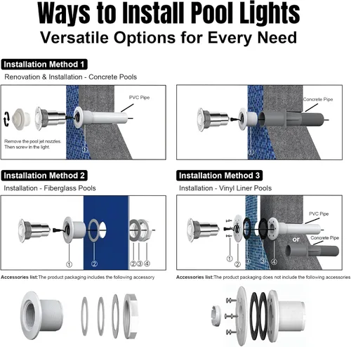 Vista 4 de Luces de Piscina para Piscina Enterrada, Luz LED de Color de 1.5 Pulgadas para Piscina Enterrada y Spa, Luces de Piscina Sin Nicho IP68