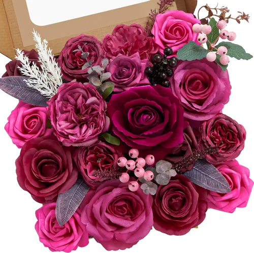 Vista 19 de Serwalin - Flores artificiales color rosa polvoriento, decoración del hogar para boda