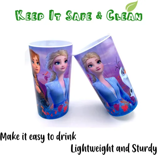 Vista 3 de Disney Frozen 2 vasos de bebida Elsa Anna con tapa, juego de popote reutilizable para niños y niñas, paquete de 2 – Seguro sin BPA por Zak design