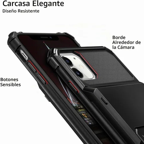 Vista 4 de Vofolen Funda protectora para iPhone 11, 4 tarjetas, ranura para identificación, puerta abatible, bolsillo oculto, antiarañazos, doble capa Negro