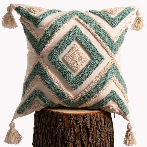Vista 22 de lifein Fundas de almohada de 18 x 18 pulgadas, fundas de almohada copetudas de jacquard bohemio, fundas de almohada decorativas para casa de campo