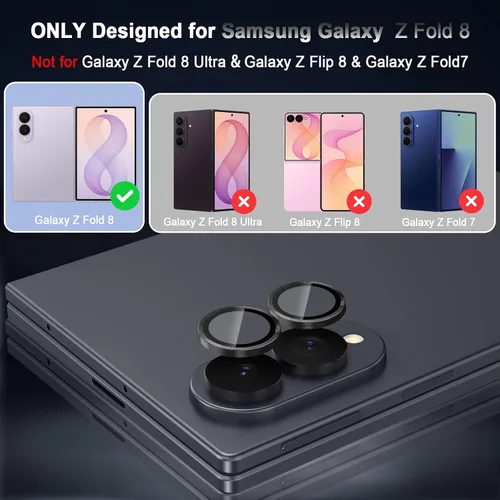Vista 2 de Casetego Protector de lente de cámara para Galaxy Z Fold 8, [Diseño de purpurina mejorado], [Fuerte adherencia], lente de vidrio templado 9H negro