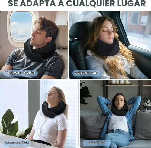 Vista 6 de Almohadas de viaje para el cuello para aviones, almohada cómoda de espuma viscoelástica, diseño ergonómico compacto, esenciales para dormir