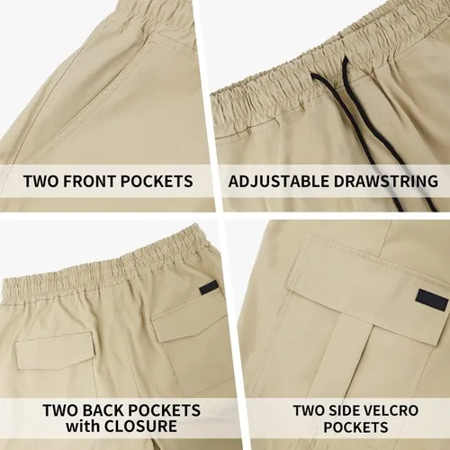 Vista 4 de PIDOGYM Men Cargo Shorts with Drawstring Durable 6 Pocket Outdoor Work Shorts, Relaxed Fit Cotton Tactical Hiking Half Pants