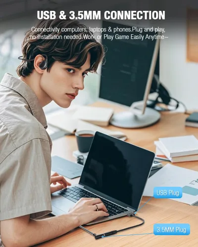 Vista 5 de Auriculares de oreja abierta de 0.138 in con micrófono, conexión USB de 0.138 in+conexión USB, auriculares con cable de conducción de aire