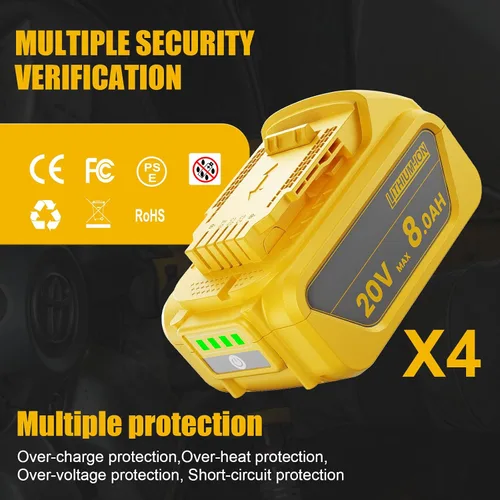 Vista 4 de POWTREE Paquete de 4 baterías de litio de 8.0 mAh DCB200 de repuesto para Dewalt de 20 V compatibles con DCB206 DCB201 DCB207 serie DCD/DCF/DCG/DCS