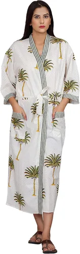 Vista 9 de Cárdigan tipo kimono con estampado indio para mujer, cuello en V, suelto, para playa, vestido de noche tipo kimono de algodón Rosado