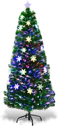Vista 13 de Goplus Árbol de Navidad artificial de fibra óptica preiluminado de 3 pies, con luces LED multicolor y copos de nieve (3 pies)