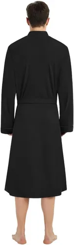 Vista 6 de U2SKIIN Mens 100% Cotton Robe Lightweight Knit Bathrobe Negro