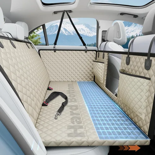 Vista 12 de Funda de Asiento de Coche para Perro para Asiento Trasero con Fondo Rígido, Extensor de Asiento Trasero Impermeable para Perros, Hamaca para Perros