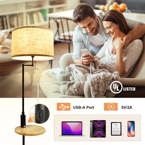 Vista 2 de DLLT - Lámpara de pie LED para sala de estar, luz de acento de pie con puerto de carga USB, ahorro de energía, iluminación de poste alto con mesa