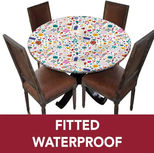 Vista 3 de XISUNYA Mantel ajustable de poliéster con bordes elásticos para cumpleaños, funda redonda ajustable para mesa redonda de 24 pulgadas de diámetro