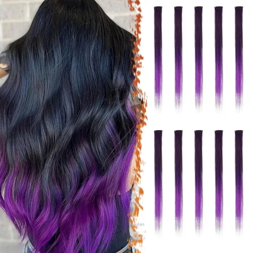Vista 12 de BARSDAR Extensiones de cabello negro con clip, extensiones de cabello con clip de color para mujer, 22 pulgadas, 12 piezas, extensiones sintéticas