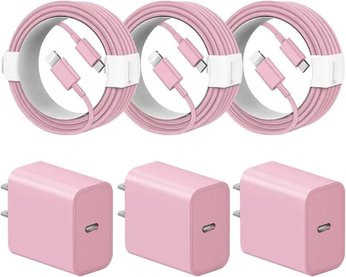 Vista 11 de Cargador de carga rápida para iPhone 14, 13, 12, 11, paquete de 3 cargadores de iPad de 20 W, cargador C de 6 pies, cable de carga rápida Whit Negro