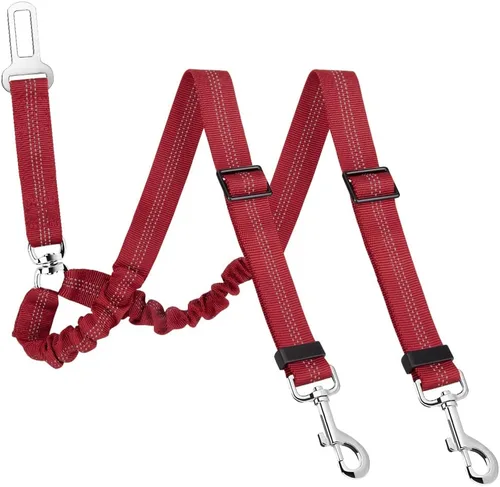 Vista 12 de SlowTon Cinturón de seguridad para perro, cinturón de seguridad doble para perro, correa de seguridad ajustable para vehículo con amortiguador