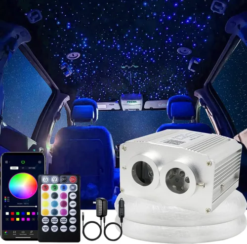 Vista 8 de AZIMOM Control Bluetooth 10W RGBW Twinkle Fibra Óptica Luces Estrella Kit de Luz de Techo 200 Unidades* 0.03 pulgadas x 6.5 pies Cables de Fibra