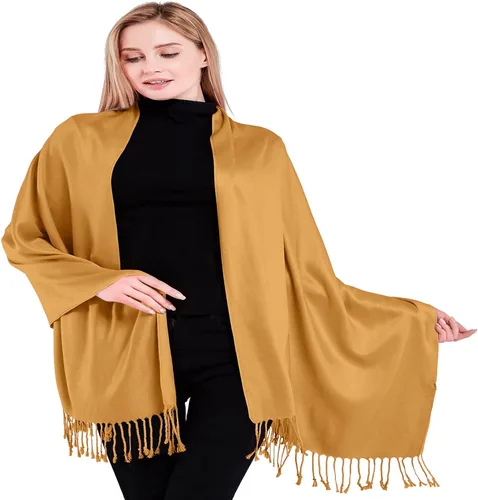 Vista 12 de CJ Apparel Solid Color Tassels Design Nepalese Shawl Seconds Scarf Wrap Stole Throw Head Wrap Pashmina Hand Made in Nepal Amarillo ámbar