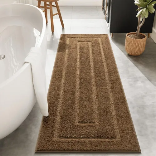 Vista 28 de HOMORE Alfombra de baño negra de 24 x 17 pulgadas, suave y absorbente, alfombra de baño pequeña, alfombra de baño lavable antideslizante para bañera