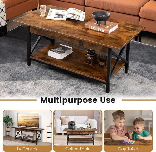 Vista 8 de Mesa auxiliar, mesa de cóctel rectangular de 44 pulgadas con estante de almacenamiento, mesa de acento industrial con marco de metal y almohadillas