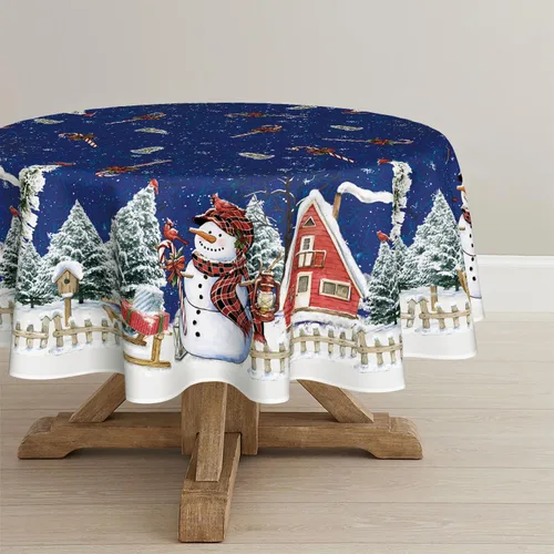Vista 16 de Horaldaily Mantel de Navidad rectangular de 52 x 70 pulgadas, casa de muñeco de nieve de invierno, árboles de Navidad, color negro, lavable