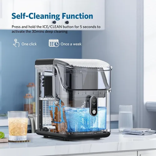Vista 9 de COWSAR Nugget Ice Makers - Máquinas de hielo de nuggets para encimera, hielo suave masticable en pellets, con función de limpieza automática, 35