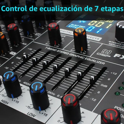 Vista 6 de Consola de mezclador de sonido profesional de 8 canales, 99 bits DSP, procesador digital de 99 bits, USB, Bluetooth, MP3 para entrada de grabación