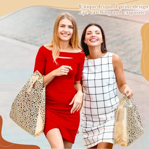 Vista 5 de Fulmoon 100 bolsas de plástico con estampado de leopardo, bolsas de plástico para mercancía con asas, bolsa de embalaje para pequeñas empresas