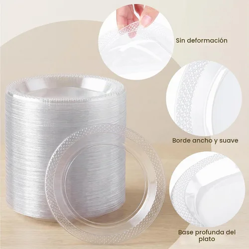 Vista 3 de Breroa 300 platos de plástico transparente de 6 pulgadas, pequeños platos redondos desechables para postre resistentes, platos de cena y fiesta