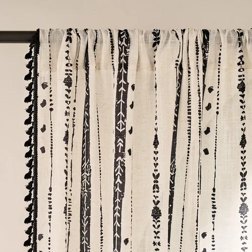 Vista 14 de Juego de 2 paneles de cortinas de lino bohemio, cortinas de semi privacidad para sala de estar, cortinas rústicas de campo de 54 pulgadas de largo