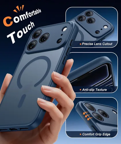 Vista 544 de FNTCASE Funda para iPhone 17 Pro: Fundas delgadas translúcidas de color azul claro compatibles con MagSafe, protección completa de la cámara
