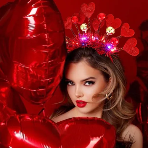 Vista 4 de CLOACE Diadema para el día de San Valentín, con luz de corazón, aro de pelo, con luces LED, accesorios para el cabello para mujer