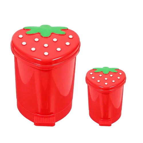 Vista 12 de Bote de Basura de Fresa, Bote de Basura de Plástico Lindo de 1 Galón para Escritorio Kawaii Pequeño Bote de Basura de Fresa para Dormitorio con 2